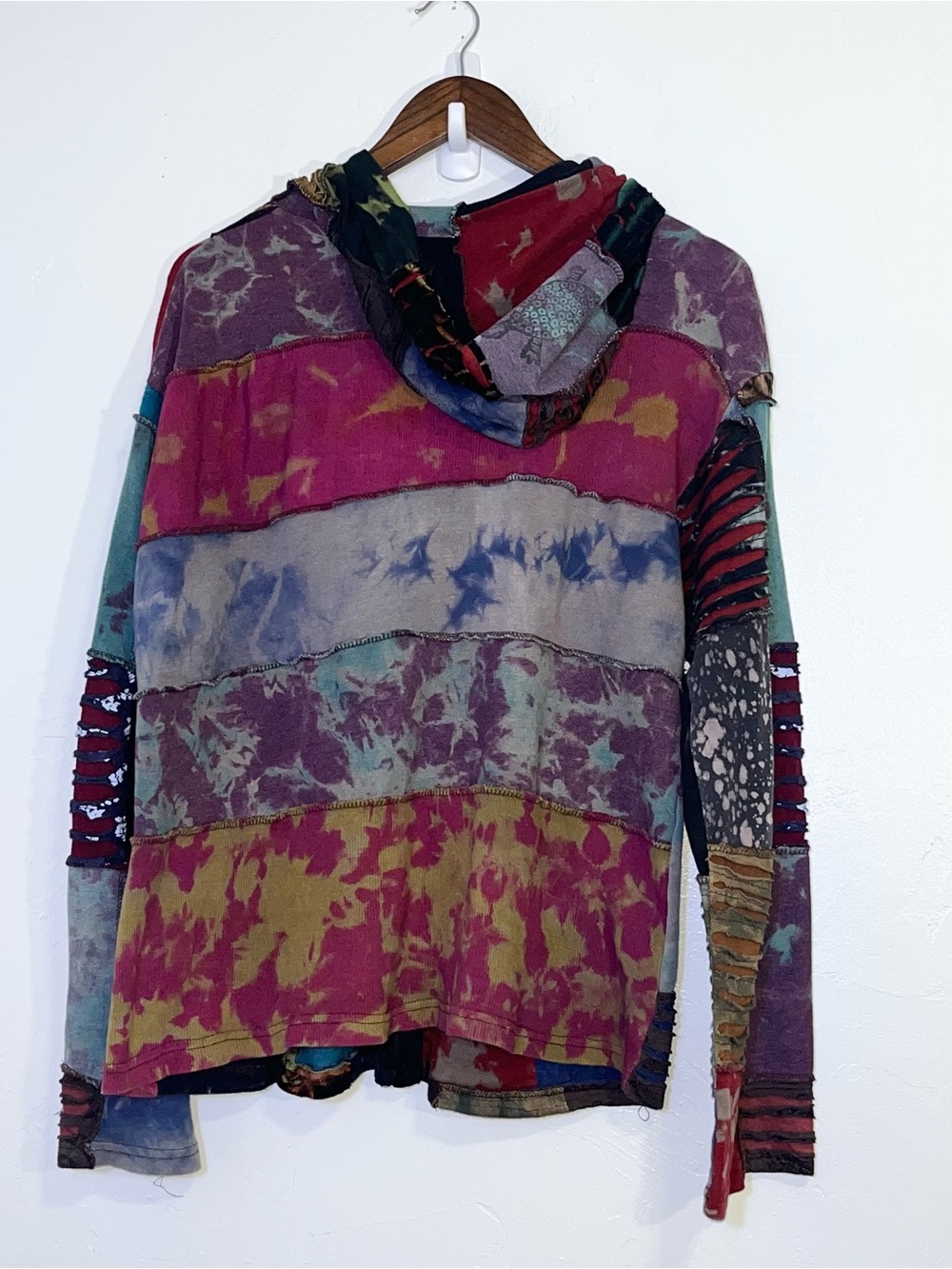Handmade Nepal Boho Patchwork Razor-Cut Festival Hoodie Jacket - Picture 4 of 7